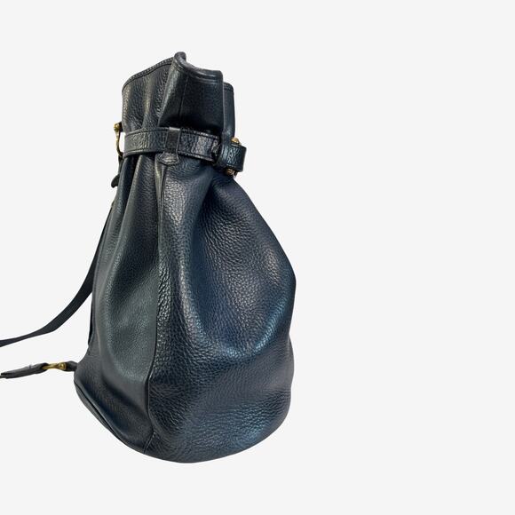 Mulberry Navy Pebbled Leather Drawstring Bucket Bag Plaid Lining England - Picture 13 of 15